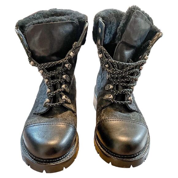 Frye Samantha Camo Hiker Combat Boots Shearling - Picture 2 of 9